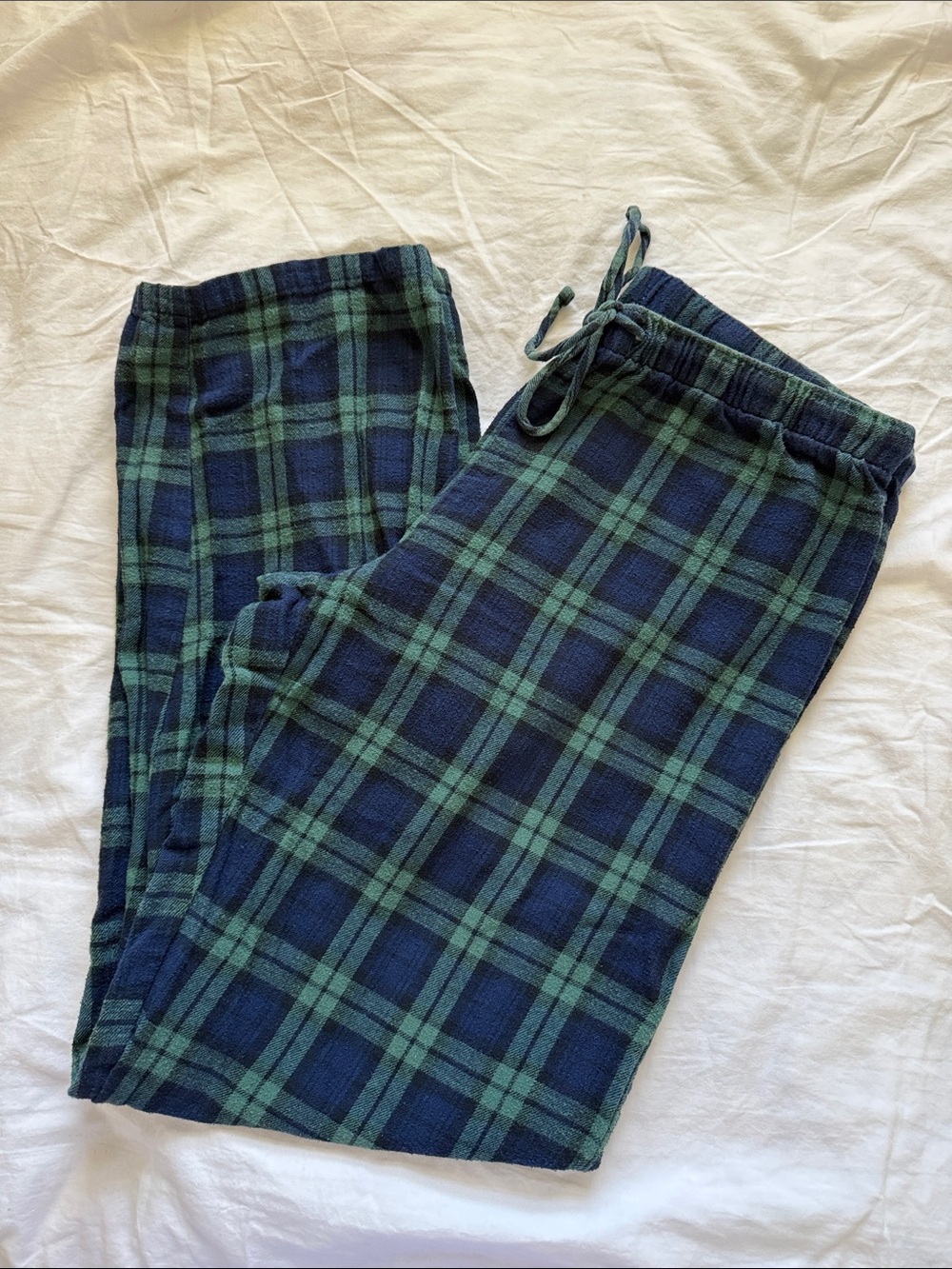 Plaid Drawstring Lounge Pants in Green and Navy